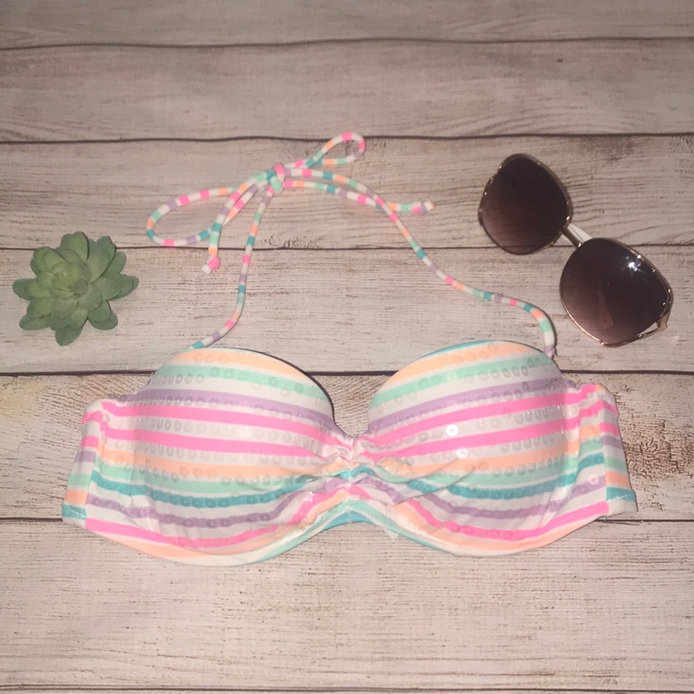 Victoria’s Secret Pastel Striped Sequined Bikini Top 34B